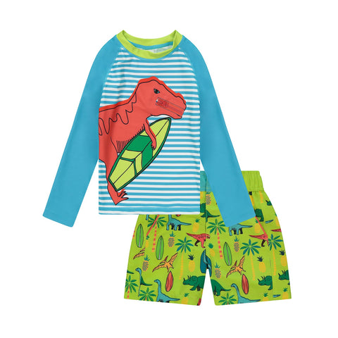 Andy and Evan Aqua Surfing Dino 2 Piece Rashguard and Swim Shorts Set