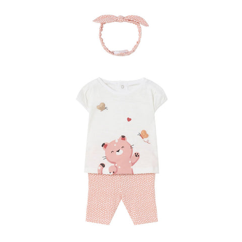 Mayoral Peach Capri with Kitty Shirt and Headband Set