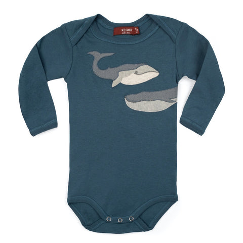 MilkBarn Organic Cotton Long Sleeve Applique One Piece Bodysuit  Whale