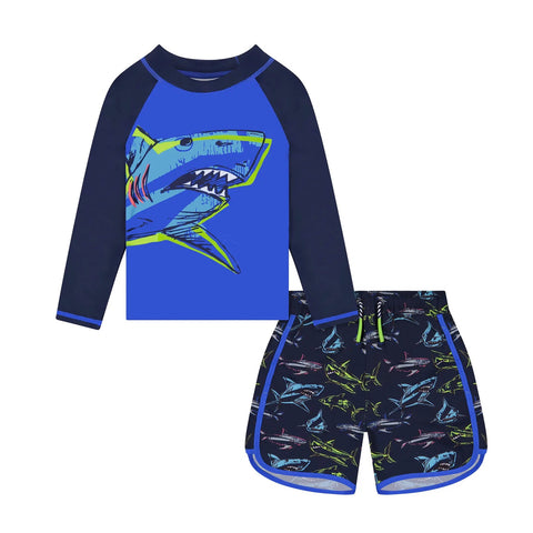 Andy and Evan Navy Shark 2 Piece Rashguard and Swim Shorts Set
