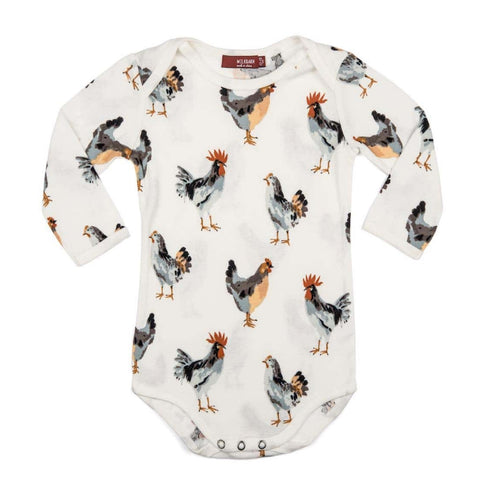 MilkBarn Organic Cotton Long Sleeve One Piece Bodysuit Chickens