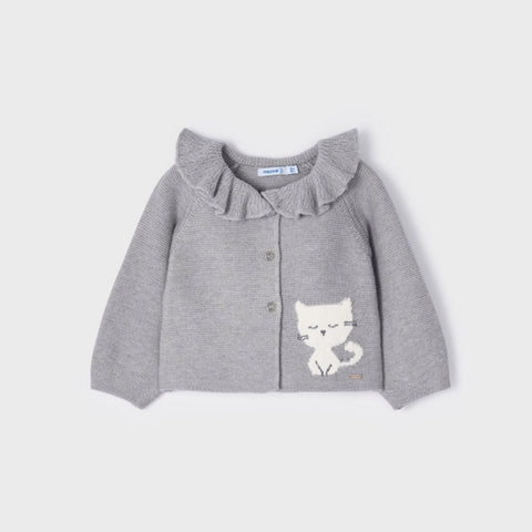 Mayoral Gray Cardigan Sweater with White Cat