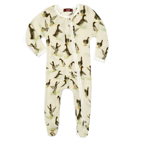 MilkBarn Organic Cotton Zipper Footie Ducks