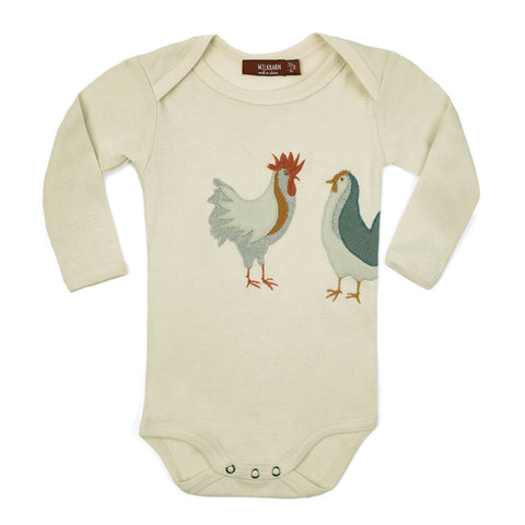 MilkBarn Organic Cotton Long Sleeve Applique One Piece Bodysuit Chicken