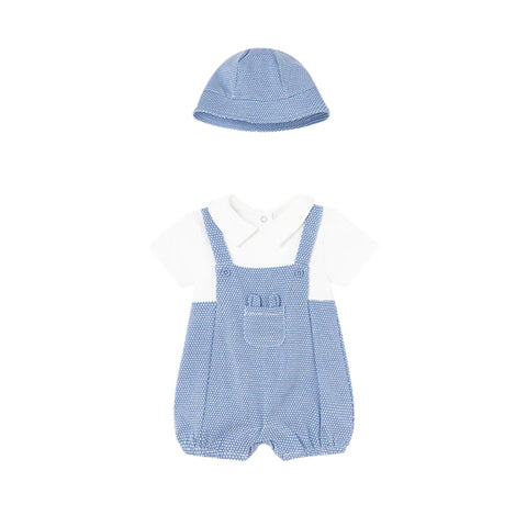 Mayoral 2 Piece Bunny Short Bodysuit with Hat Blue Check
