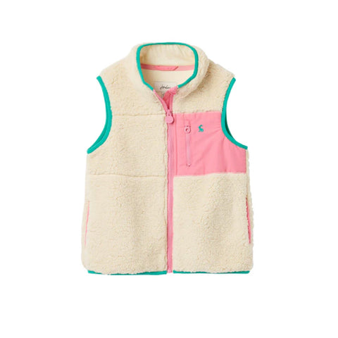 Joules Fallon Shearling Pink Aqua Zip Up Vest