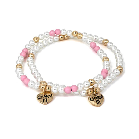 Charm It Pearl Pink Gold Stretch Bracelet Set