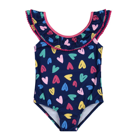 Andy and Evan Navy Hearts Ruffle Neck Swimsuit
