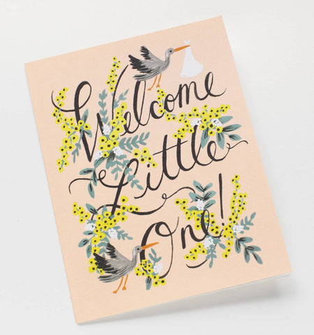 Rifle Paper Company Card - Welcome Little One Storks in Flowers